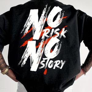 TEMU NO RISK NO STORY 남성 스트리트웨어 그래픽 티셔츠 - 대담한 글자 프린트 루즈핏 캐주얼 티, 생생한 보라색 여름용 반팔 라운드 넥 셔츠, 세탁기 사용 가능, 스트리트웨어 패션 | 대담한 그래픽 티 | 보라색 그래픽 셔츠