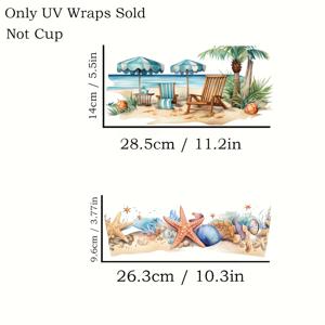 TEMU 여름 해변용 UV DTF 랩 데칼 인쇄 자체 접착 전사 스티커 2개 세트, 40온스 텀블러, 컵, 병, 학교 용품 등에 사용 가능한 DTF 전사지
