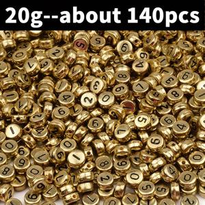 TEMU 20g 약 140pcs 4*7mm 금색 블랙 숫자 아크릴 비즈 보석 만들기 평평한 원형 비즈 DIY 팔찌 목걸이 귀걸이 손직조 비즈 공예 용품