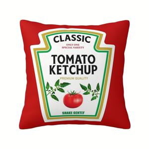 TEMU 1개 빈티지 토마토 케첩 디자인 베개 커버 - 레트로 주방 아트, 세탁기 사용 가능 지퍼 클로저, 자동차 및 침실 거실 소파용 빨강 & 녹색 장식 (내부 쿠션 미포함), 거실 장식용 레트로 스타일 베개 커버 | 내구성 있는 베개 커버, 2D 플랫