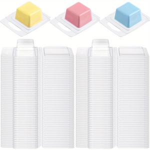TEMU DIY 캔들용 투명 플라스틱 왁스 용기 몰드 /100개 세트 - 1온스 클램쉘 컨테이너, 매달림 라벨 포함, 반려동물 친화적 및 재사용 가능, 다색 옵션(흰색, 노랑, 분홍, 파랑), 소재 공예용, 정교한 제작