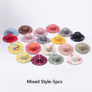 TEMU 5pcs 빈티지 프린트 미니어처 모자 세트, 인형 집 장식, 미니 펠트 선 모자, 다양한 색상, DIY 액세서리, 인형 장식 모자, 인형 집 액세서리 | 꽃무늬 모자 | 세부적인 공예