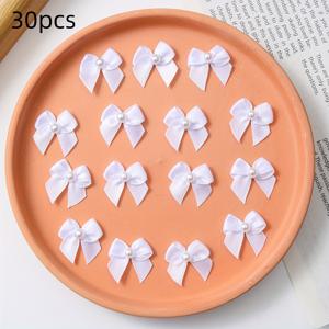 TEMU 30개 미니 모조 진주 새틴 리본 보우 - 25mm x 25mm, 혼합 색상(핑크, 화이트, 퍼플, 블루, 레드, 블랙, 브라운), DIY 공예용 폴리에스터 원단과 진주 장식, 스크랩북킹, 결혼식 장식 및 선물 포장용 리본, 공예용 리본, 반짝이는 악센트, 매끄러운 질감
