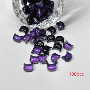TEMU 100개 귀여운 고양이 머리 유리 비즈 - 블랙, 화이트, 그린, DIY 장신구로 팔찌, 목걸이, 귀걸이, 손수작업 액세서리, 귀여운 고양이 디자인, 보석 만들기 장식, 장신구 비즈 | 귀여운 고양이 디자인 | 부드러운 텍스처