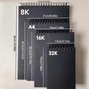 TEMU 두꺼운 검정색 커버 A4/8K/32K/16K 스케치북 - 60페이지 무선지, 드로잉 및 노트 필기용, 내구성 있는 스파이럴 바인딩 노트북, 학생 및 전문가용, 미술 학습자 용품|A4용지