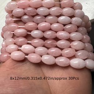 TEMU 8x12mm/약 30개 천연 핑크 올리브 비즈 타원형 달걀 모양 루스 스페이서 비즈 - 우아한 매끄러운 돌 비즈 - 라이트 럭셔리 DIY 주얼리 만들기용 (팔찌, 목걸이, 귀걸이, 발찌, 펜던트) - 선물 스트링 액세서리 - 휴일 선물 - 15인치