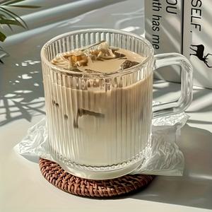 TEMU 1/2/4/6개 세트 핸드헬드 수직 패턴 아이스 커피 유리잔 - 11.6oz 무연유리, 라떼, 주스, 우유, 차 음료용, 여름과 겨울 음료에 적합, 가정 및 사무실 사용에 완벽