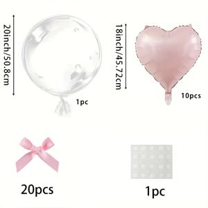 TEMU 32개 나비 공기 풍선 세트, 투명 알루미늄 필름 하트 모양 풍선 10개 + 핑크 러브 리본 20개 + 액세서리 포함, 웨딩 장식, 생일 파티, 총각파티, 졸업식 장식, 할로윈 크리스마스 장식용