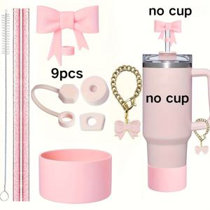 TEMU 40oz/30oz 컵을 위한 9개 세트, 2개 빛나는 파이프와 1개 브러시, 1개 뱃 파이프 커버 캡, 3개 방수 스톱퍼, 1개 실리콘 부트, 1개 뱃 차밍 체인, 야외 활동에 완벽합니다.