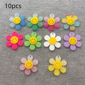 TEMU 10개 아크릴 꽃 펜던트 - 미소 얼굴 디자인, 파란 꽃잎 & 반짝이는 검은 중심, DIY 주얼리 만들기용, 귀걸이, 목걸이, 키체인, 내구성 있는 공예 재료, 스타일리시한 장식품, 수제 예술가용, 튼튼한 구조