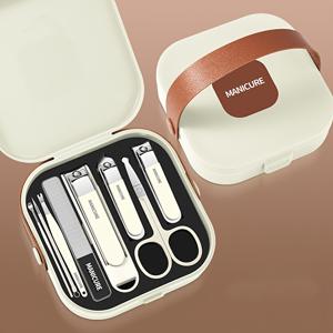 TEMU [미니멀한 매력] 8pcs 매니큐어 세트 - 고급스러운 휴대용 케이스, 고품질 탄소강, 향수 없는, 휴대용 네일 케어를 위한 편리한 보관함, 네일 파일, 클리퍼, tweezers 포함