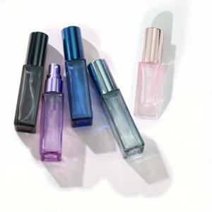 TEMU 5팩 투명 사각형 향수 스프레이 병 - 10ml 재충전 가능한 유리 화장품 병, 블랙, 핑크, 블루, 골든 캡이 있는 향수, , 메이크업용, 향수 여행용 병, 세련된 디자인, 내구성 있는 유리