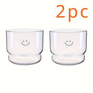 TEMU 2개 홈 만화 고급 아침 식사 컵 유리 컵 디저트 밀크 컵 커피 밀크 티 차가운 음료 컵, 상업용 레스토랑/카페에 적합한 행복한 이드 알피트르 할로윈 사랑 미소 2개 진주 면 패키징