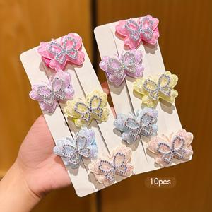 TEMU 10pcs 달콤한 스타일 컬러풀 나비 헤어 클립 - 반짝이는 액센트가 있는 밝은 파스텔 컬러, 여성용 내구성 있는 직물 헤어 액세서리, 캐주얼 일상 사용, 나비 헤어 액세서리, 우아한 헤어피스, 장식 헤어피스