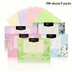 TEMU 500매 총 5팩 - 헤비듀티 오일 흡수지, 잔여물 없는 매트 마감 - 모든 라이트 베이지 타입용 - 메이크업, 체육관, 여행 필수품 - 지속적인 유분 조절 & 신선함 유지 - 뷰티 블로팅 페이퍼, 얼굴용 오일 제거, 플로럴 패턴, 부드러운 질감, 무광 피부, 메이크업 사용자