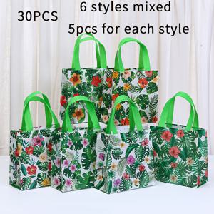TEMU 30pcs 하와이 테마 비섬 직물 인쇄는 여름 해변 파티, 생일 선물 가방, 애완 동물 파티 보관 가방, 선물 가방, 선물, 보석 보관, 및 기념일에 적합합니다.