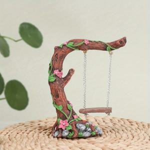 TEMU 빈티지 스윙 트리 가든 데코 - 핑크 꽃이 있는 레진 그루터기, 동물 테마 실내외 장식품, 다육 식물용 행잉 오너먼트, 결혼식·생일·휴일용 컨트리 스타일 홈 & 가든 장식