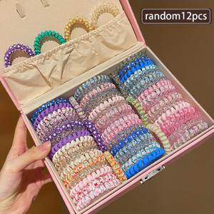 TEMU 12개/24개 여성용 랜덤 컬러 스위트 전화선 헤어 타이, 고급 포니테일 고무 밴드, 뱅 스타일링 및 일상 액세서리 선물 세트