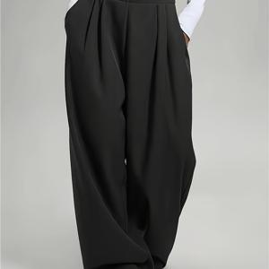 TEMU 여성용 하이웨이스트 와이드레그 팬츠, 포켓 포함 - 우아한 단색 바지, 가을/겨울용, 편안한 루즈핏, 캐주얼에서 정장까지, 하이웨이스트 레깅스