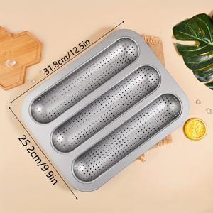 TEMU 새로운 3슬롯 바게트 케이크 몰드, 홈용 논스틱 웨이브 패턴 팬, 탈형 및 세척 쉬움, 천공 디자인, 내구성 강화 및 안전한 날카로움 방지, 부드러운 모서리, 프렌치 빵과 디저트 필수 베이킹 도구