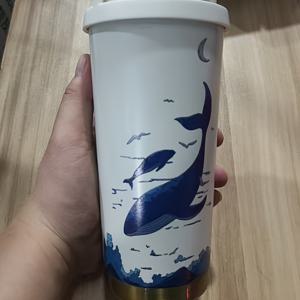 TEMU 17.92oz 고래 캐릭터 스테인리스 스틸 여행용 머그컵 - 이중벽 단열, 누수 방지 뚜껑 & 손잡이, 316 스테인리스 스틸, 휴대용 사무실/집/캠퍼스용 - 커피/차 애호가를 위한 발렌타인데이 & 라마단 선물, 유쾌한 음료 용기, 이중벽 보온