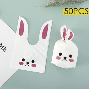 TEMU 50개 부활절 토끼 캔디 백 - 타이 클로저, 핑크 & 화이트 파스텔 컬러, 부활절 달걀 찾기, 생일, 결혼식용 귀여운 캐릭터 디자인, 휴일 이벤트 선물 가방, 쉬운 손잡이, 경량 포장, 생일 플래너용
