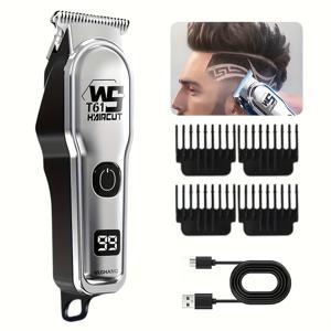 TEMU 전문가용 LED 디스플레이 전기 면도기, 4개 빗 포함, USB 충전식 미니 휴대용 헤어 클리퍼, 이발사 및 스타일리스트에 이상적, 가정용으로 적합, 남성에게 완벽한 선물