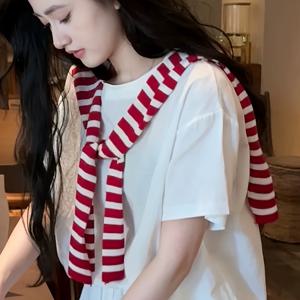 TEMU 여성용 블랙 & 화이트 숄 스카프 - 사계절용 탄력 있는 랩, 다목적 넥 랩 & 케이프, 손세탁/드라이클리닝 가능, 캐주얼 아웃핏 스타일리시 액세서리, 민소매 탑용 샤울, 의상 강화, 부드러운 소재, 내구성 있는 재질, 패션 애호가용