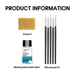 TEMU 30ml/1oz 쉬운 필링 워터컬러 마스킹 플루이드 키트 (지우개 및 실리콘 펜 5개 포함) - 색상 보존과 선명한 가장자리, 초보자를 위한 수채화 도구