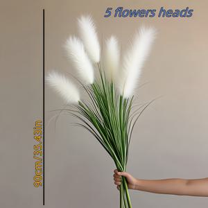 TEMU 5 흰색 꽃 머리 갈대, 현실적인 인공 여우 꼬리풀 식물, 90cm 35, 43인치 높이 갈대, 인공 갈대 및 여우 꼬리풀 녹색 잎 버시, 유지 관리 없음; 가정 실내, 사무실, 포ーチ 및 정원 장식에 적합 - 모든 계절, 결혼식, 기념일 및 휴일 장식, 실내 및 실외 사용, 화분 미포함