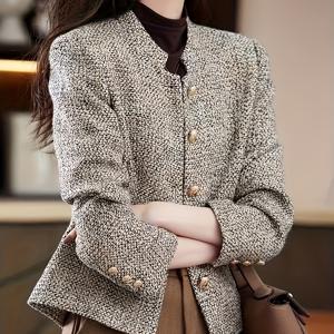 TEMU 여성용 우아한 트위드 재킷 - 스탠드업 칼라, 논스트레치 원단의 구조적인 코트, 사계절용 아우터웨어, 소녀를 위한 오피스/파티/일상복 - 가을/겨울 시크 자켓, 파티 의상, 세련된 디자인, 내구성 있는 제작, 패션 애호가, 클래식 실루엣, 고품질 소재, 긴팔 코트, 전문 여성용, 우아한 여성 의류, 가을 여성 옷|옷|패션