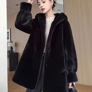 TEMU 여성용 오버사이즈 인조퍼 코트 - 플러시 칼라 & 풀길이 퍼 장식, 겨울철 따뜻한 A-라인 미디엄 재킷, 세탁기 가능한 대형 사이즈 윈터 코트 (솔리드 블랙/브라운/베이지/화이트), 캐주얼&포멀 이벤트에 어울리는 우아한 외투