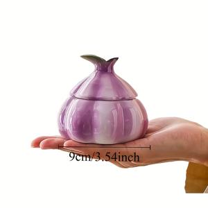TEMU 1 세트 보라색 마늘 세라믹 보관 용기 - 뚜껑이 있는 우아한 탁상 정리함, 장식용 주방 & 식탁 장식, 가정, 사무실 또는 선물용으로 내구성이 뛰어난 세라믹, 마늘, 향신료 및 작은 물품에 적합, 마늘 보관, 로맨틱 테마