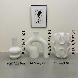 TEMU 기하학 3D 프린팅 화병 세트 3pcs - 노르딕 모던 화이트 & 클리어 라운드 & 링 화병, 레이어드 텍스처, 내구성 있는 플라스틱 홈 데코, 거실, 식탁, 현관용 - 스칸디나비아 & 보호 인테리어를 위한 장식 화병, 배터리 불필요, 정교한 기하학 패턴과 부드러운 곡선의 장식 선물 세트, 다양한 공간에 이상적