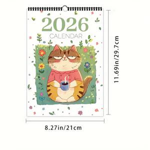 TEMU 1개, 2026 벽 달력, 캘린더, 만화 손으로 그린 고양이 테마 달력 - 애완 고양이, 12가지 독특한 섬세한 패턴, 12개월 월간 플래너, 생일, 크리스마스, 새해 선물에 완벽한 선택, 미국 일반 버전 포함|달력|달력|캘린더