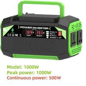 TEMU 1000W/500W 전원 인버터, DC 12V에서 AC 220V/230V로, 듀얼 USB+듀얼 Type C+듀얼 범용 소켓, LCD 지능형 디스플레이 화면, 액세서리 수납실, 휴대용, 자동차, 트럭, 밴, 야외 여행, 휴대폰, 컴퓨터, 노트북 충전에 적합, 전압 변환용