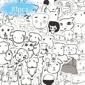 TEMU 81개 라인 아트 강아지 스티커 세트 - 추상 스타일, 재사용 가능한 흑백 만화 데칼 폰 케이스, 노트북 및 저널용 - 개 애호가를 위한 완벽한 선물, 애완동물 테마 아트워크, 스티커 세트, 랩탑 스티커, 스크랩북 용품, 저널링용 스티커