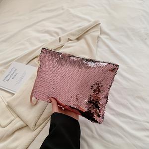 TEMU 세퀸 봉투 클러치 핸드백, 세련된 다재다능한 나일론 새치, 우아한 트렌디 이브닝 토트, 폴리에스터 안감이 있는 단색 지퍼 지갑, 반짝이는 술 장식, 다양한 경우에 사용 가능