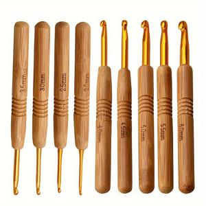 TEMU 9pcs 크로셰 훅 세트, 2.0-6.0mm 편안한 그립 나무 손잡이 초경량 스테인리스 뜨개바늘