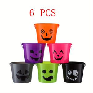 TEMU 6/12pcs 할로윈 플라스틱 버킷 - 5.7x5.7x4.9 인치 잭-오-랜턴 & 파인애플 디자인 트릭 또는 트리트 바구니, 할로윈 파티 선물, 사탕 보관 및 축제 장식, 할로윈 장식, 재미있는 디자인, 내구성 있는 플라스틱
