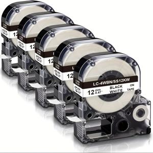 TEMU 5개 LC-4WBN 라벨 테이프, 12mm x 8m, 흰색 바탕에 검정색, Epson LabelWorks 프린터와 호환 가능 (LW-300부터 LW-700 시리즈) - 사무용 필수품, SS12KW, 라벨 박스|라벨프린터기