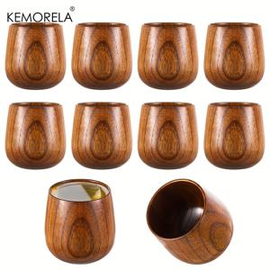 TEMU KEMORELA 10개 단색 우드 티 컵 - 일본 스타일의 나무 커피 머그, 핫 드링크, 와인, 맥주, 우유용 - 바비큐 & 식사, 크리스마스//추수감사절에 이상적, 음료용 컵, 유리