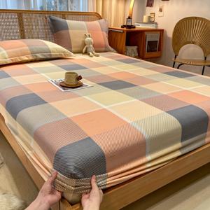 TEMU 3pcs 그리드 패턴 프린트 침대 시트 세트 (1 피팅 시트 + 2 베개 커버), 고품질 브러시드 직물로 제작, 부드럽고 편안한 침구, 침실 및 객실에 적합, 피부 친화적인 피팅 시트. 가족 및 친구에게 멋진 선물이 될 수 있습니다.