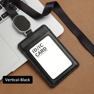 TEMU 고급 소가죽 캠퍼스 ID 카드 홀더 - 리트랙터블 스롤 행잉 로프 포함, 가죽, 블랙, 비즈니스 스타일, PVC 카드 보호, 48cm 스트랩, 직장·학교·행사용, 학교 배지 홀더 | 안전한 카드 부착 기능