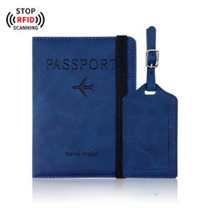 TEMU 2개 세트 RFID 차단 여권 홀더와 수하물 태그 세트 - 남성 및 여성용 내구성, 얼룩 방지 인조 가죽 여행 지갑, TSA 승인, 조절 가능한 끈 장식, 자주 비행하는 사람들을 위한 이상적인 선물, 여행 지갑|스타일리쉬 여권 홀더|조절 가능한 장식