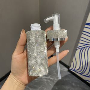 TEMU 1pc 럭셔리 라인스톤 장식 블링 블링 샤워 젤 및 바디 로션 병, 펌프 디스펜서 포함 - 손수 제작, 탈산 플라스틱, 향수 없는, 화장품 및 스킨케어에 이상적, 패션적인 청소년을 위한 우아한 선물, 바디용 샤워 젤, 세련된 디자인, 반짝이는 장식