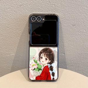 TEMU 5608 로터스 걸 투명 블랙 케이스 TPU 접이식 풀바디 충격방지 휴대폰 케이스, 갤럭시 Z 플립 6 / 갤럭시 Z 플립 5 / 갤럭시 Z 플립 4 / 갤럭시 Z 플립 3 5G 호환, 슬림하고 가벼운 내구성 강한 스크래치 방지 쉘