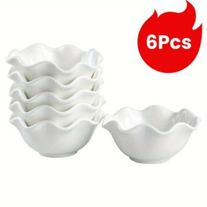 TEMU 6개 세트 우아한 웨이브 엣지 화이트 도자기 핀치 볼 - 1.6oz 소스, 디핑소스, 샤크츄터리, 간식용, 오븐 및 식기세척기 안전, 파티·웨딩·호텔·홈·행사에 완벽한 내구성 & 공간절약형 디자인