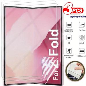 TEMU 【3팩】Z Fold 7/6/5/4/3 호환 하이드로겔 필름 스크린 보호기 풀 커버/빠른 잠금 해제/셀프 힐링/거품 방지/스크래치 방지/지문 방지/감성화면용 (강화유리 아님) - 3개입