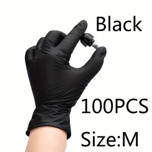 TEMU 100개 블랙 니트릴 일회용 장갑, 파우더 프리, 라텍스 프리, 방수, 미끄럼 방지, 고탄성, 재사용 가능 - 설거지, 욕실 청소, 뷰티 매니큐어, 야외 차량 세척용